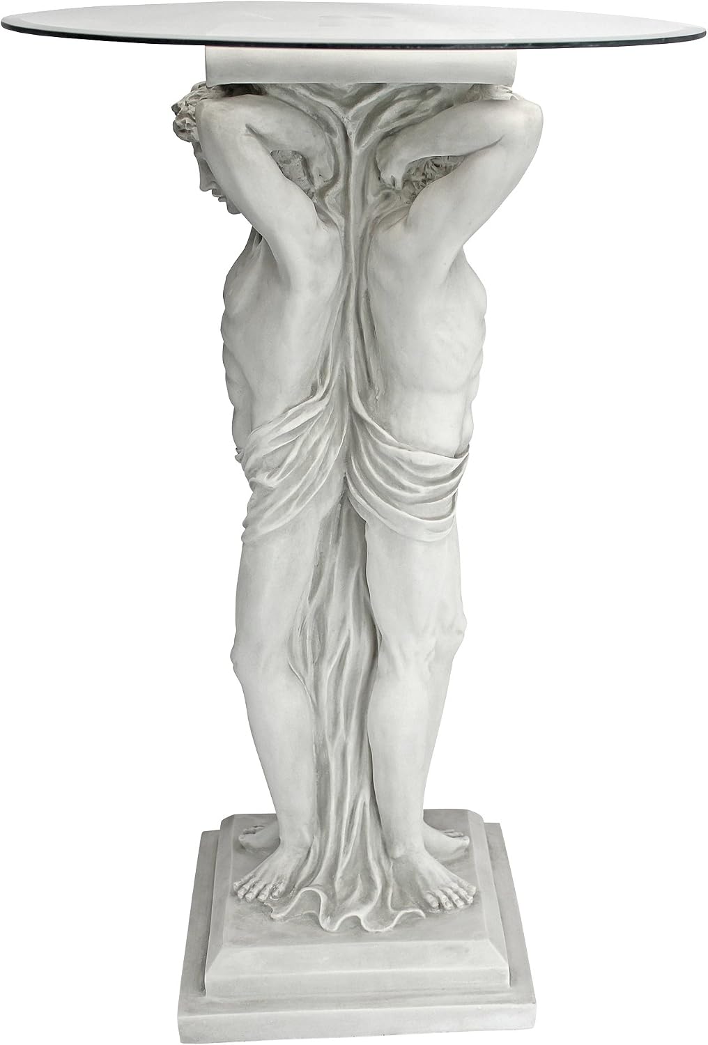 Design Toscano Hermitage Atlantes Glass-Topped Pedestal Table, Antique Stone