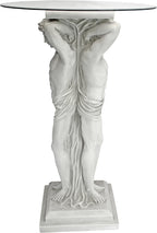 Design Toscano Hermitage Atlantes Glass-Topped Pedestal Table, Antique Stone