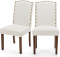 DUMOS Dining Chairs Set of 2, Fabric Kitchen Chairs for Living Room, Beige | Farmhouse, Upholstered, Wooden Legs, Padded Seat, High Back, Armless, Modern Accent, Dining Room, Restaurant