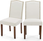 DUMOS Dining Chairs Set of 2, Fabric Kitchen Chairs for Living Room, Beige | Farmhouse, Upholstered, Wooden Legs, Padded Seat, High Back, Armless, Modern Accent, Dining Room, Restaurant