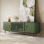 POVISON Fully-Assembled Modern Green TV Stand with Tambour Doors, Fluted TV Media Console for 65 Inch TVs, Sliding Door Entertainment Center with Storage for Living Room (Green, 70.87")