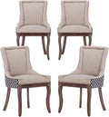 Modern Dining Chairs Set of 4, High Back Dining Chairs Side Chairs with Solid Wood Legs, Upholstered Fabric Dining Room Chairs for Dining Room Kitchen, Beige and Patterned