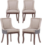 Modern Dining Chairs Set of 4, High Back Dining Chairs Side Chairs with Solid Wood Legs, Upholstered Fabric Dining Room Chairs for Dining Room Kitchen, Beige and Patterned