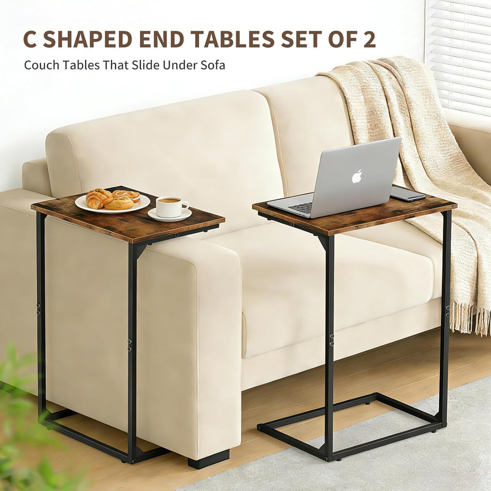 C Shaped End Tables Set of 2, Couch Tables that Slide Under Sofa, High Table ...