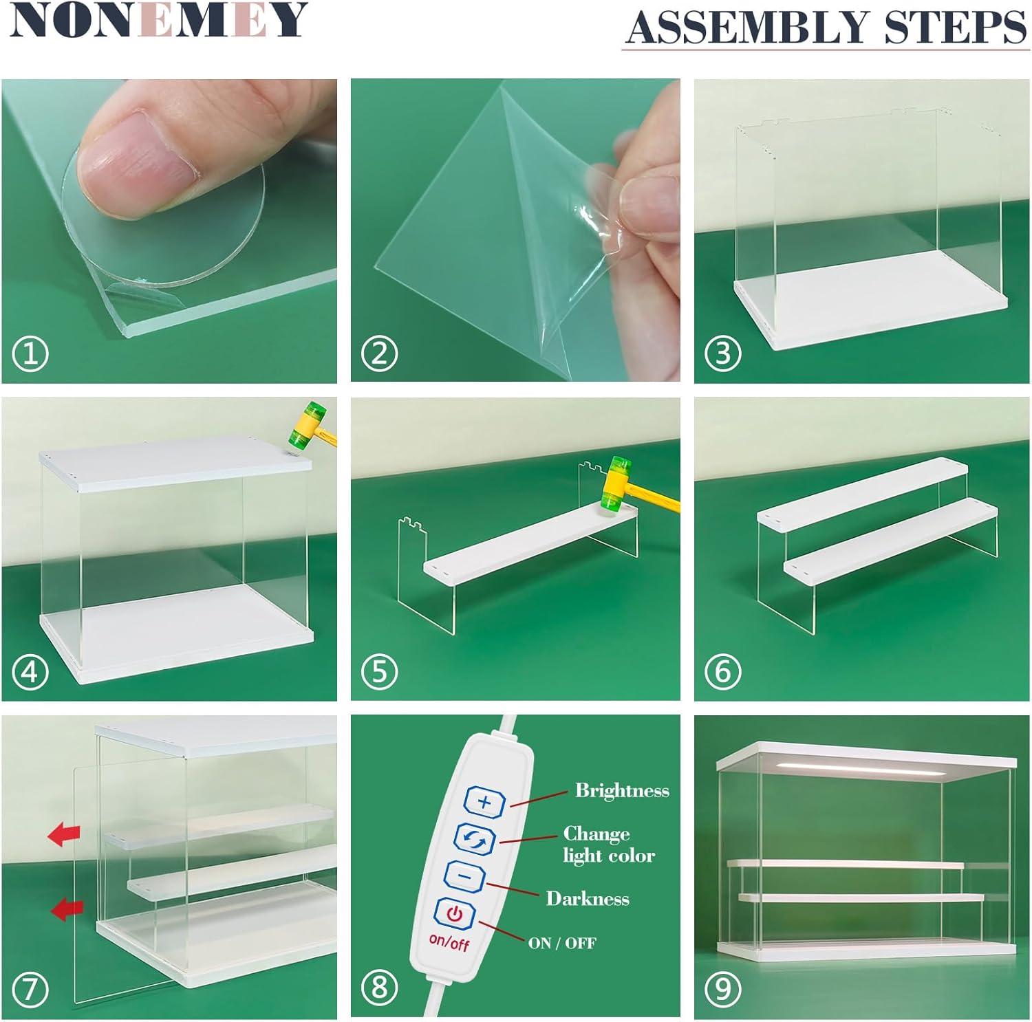 NONEMEY Clear Acrylic Display Case Stand with LED Light 2/3/4/5/6 Tier Storage Box Showcase Dustproof Organizer Box for Collectibles (White 4Tier 12.4*9.6*10.4inch)