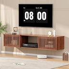 HOMMPA Floating TV Stand Wall Mounted for TVs 55'' to 80'', Floating Entertainment Center with Slatted Door Design, Mid Century Wall Mounted TV Stand for Livingroom, Walnut