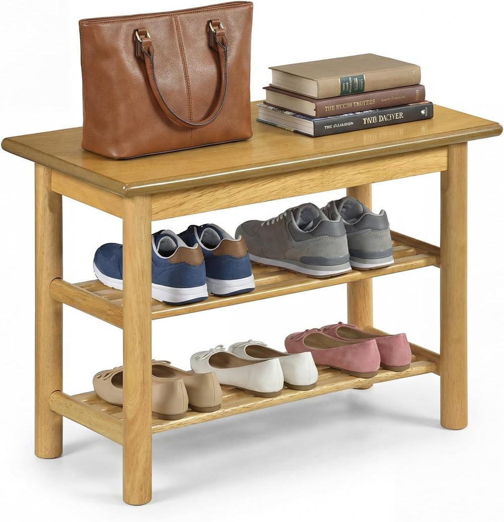 Giantex Shoe Rack Bench, 3-Tier Entryway Bench with Slat Shelves, Wooden Shoe...