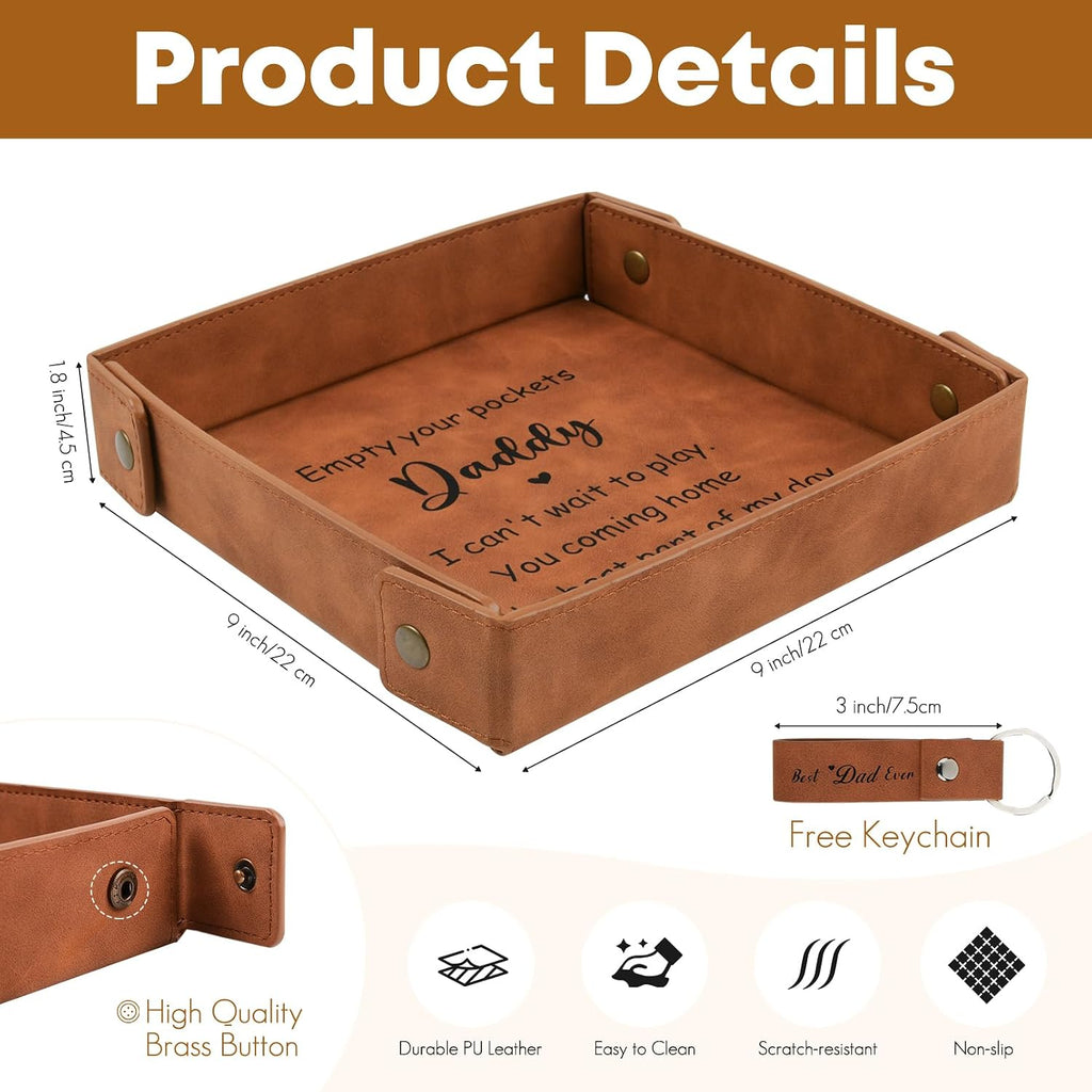 Daddy Gifts for Fathers Day, Dad Gifts from Daughter Son - Premium PU Leather Empty Your Pockets Daddy Tray - Best Dad Ever Gifts for Fathers Day