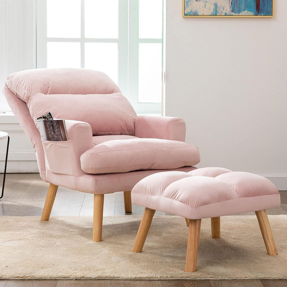 CANMOV Modern Accent Chair with Ottoman Set of 2, Soft Fabric Armchair with A...