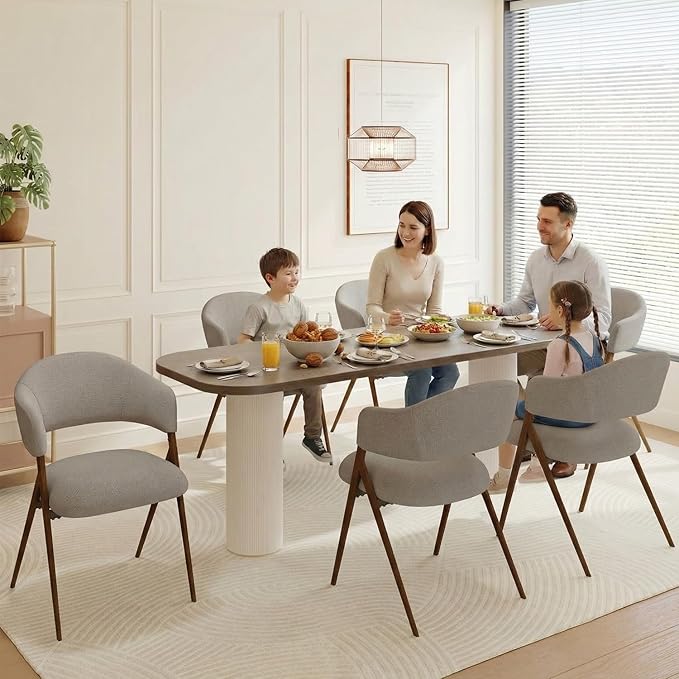 Dining Room Chairs Set of 4, Upholstered Dining Room Chairs, Mid Century Fabric Kitchen Chairs with Curved Backrest and Metal Legs, Taupe