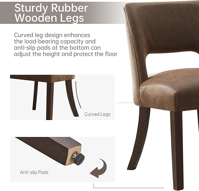 VKNOW Modern Dining Chairs Set of 6, Faux Leather Upholstered Dining Room Chair Kitchen Chairs, Farmhouse Dinner Chair for Kitchen Dining Room, Dark Brown