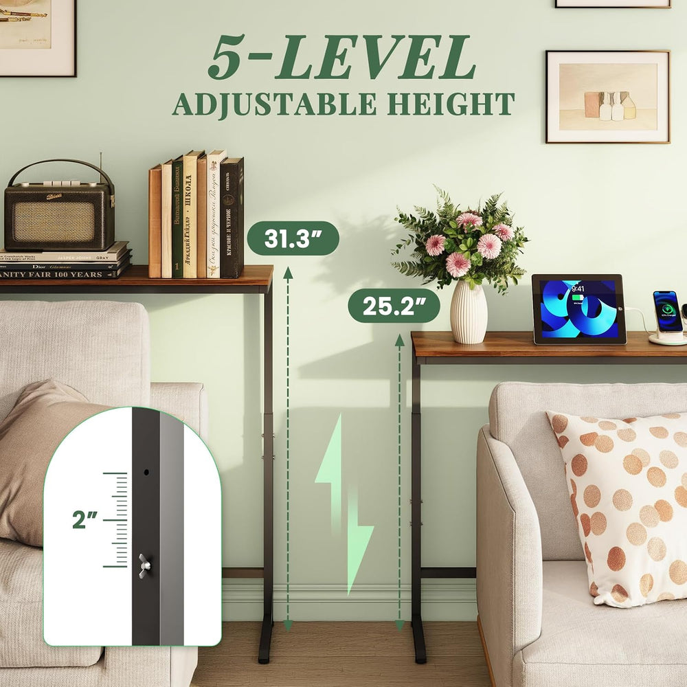 Slim Console Table with Outlet & Height Adjustable, 66'' Behind S...