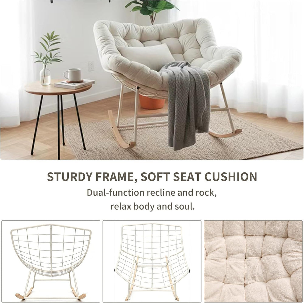 Oversized Papasan Rocking Chair with Thickened Cushion, Heavy-Duty Cozy Egg C...
