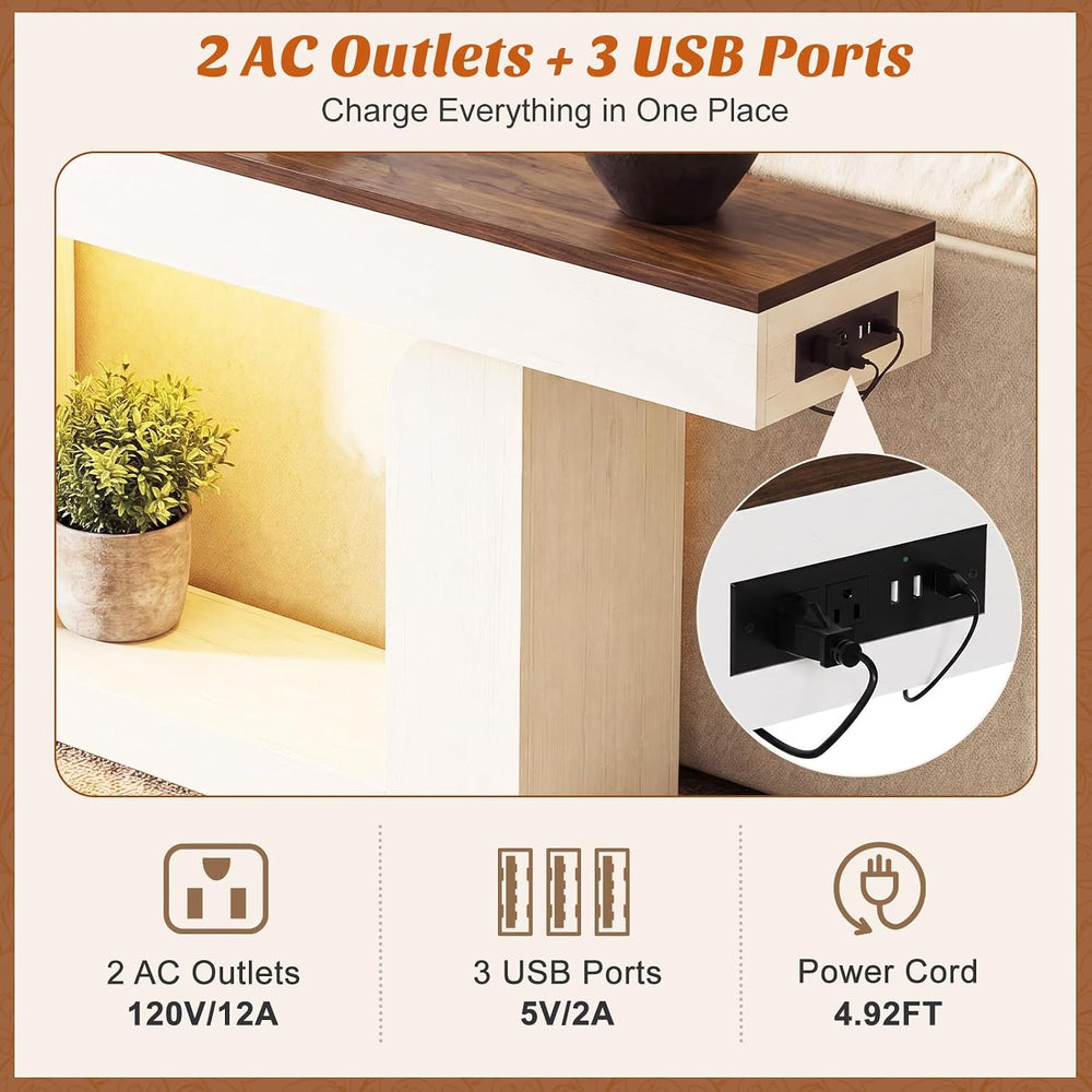 Homieasy Console Table, 47" Entryway Table with Charging Station | LED L...