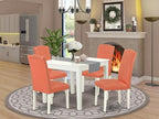 East West Furniture OXEN5-LWH-78 5 Piece Modern Dining Table Set Includes a Square Wooden Table and 4 Pink Flamingo Faux Leather Upholstered Chairs, 36x36 Inch, Linen White