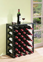 Mango Steam 32 Bottle Wine Rack with Black Glass Top Shelf, Free Standing for Home, Kitchen and Bar