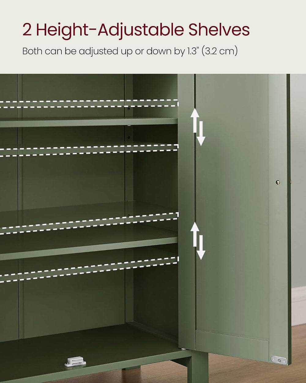 VASAGLE Bathroom Floor Storage Cabinet, 2 Adjustable Shelves, Forest Green