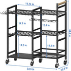 NADAMOO Garden Tool Organizer with Rolling Wheel, 3-tier Metal Shelf Yard Tool Holder, Utility Stand Rack for Garage Organization and Storage, Hold Long-Handled Rakes, Shovel, Broom