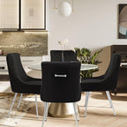 Modern Dining Chairs Set of 2 with Silver Metal Legs, Velvet Upholstered Kitchen Chair Pleated Back, Mid Century Accent Chair for Vanity, Living Room, Black