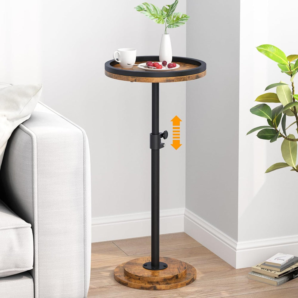 Small Side Table, Drink Table, Height Adjustable Round End Table, Pedestal Si...