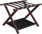 HOOBRO Luggage Rack, Folding Luggage Holder, Bamboo Suitcase Stand, with Fabric Storage Shelf, Suitcase Holder for Guest Room, Hotel, Bedroom, Brown and Black BR20XL01