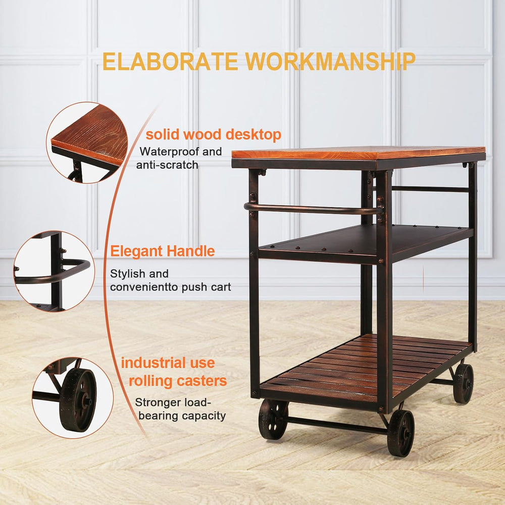 Farmhouse Mobile Cart with Wheels for Home Kitchen Industrial Rolling Food Ca...