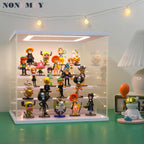 NONEMEY Clear Acrylic Display Case Stand with LED Light 2/3/4/5/6 Tier Storage Box Showcase Dustproof Organizer Box for Collectibles (White 5Tier 12.4*12.2*12inch )