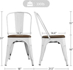 Yaheetech Metal Dining Chairs Set of 4, Industrial Stackable Kitchen Chairs with Wood Top Seat for Dining Room/Restaurant/Bistro/Patio, Indoor & Outdoor Use, White