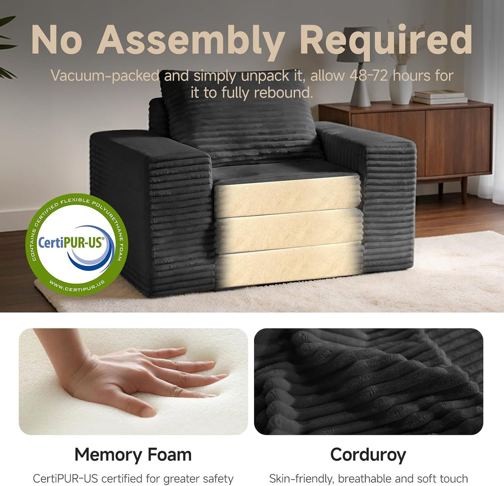 45" Convertible Sofa Chair Bed for Small Spaces, Corduroy Sleeper Chair with High Density Foam, No Assembly Folding Couch Chair with Armrests for Apartment Bedroom Guest Room