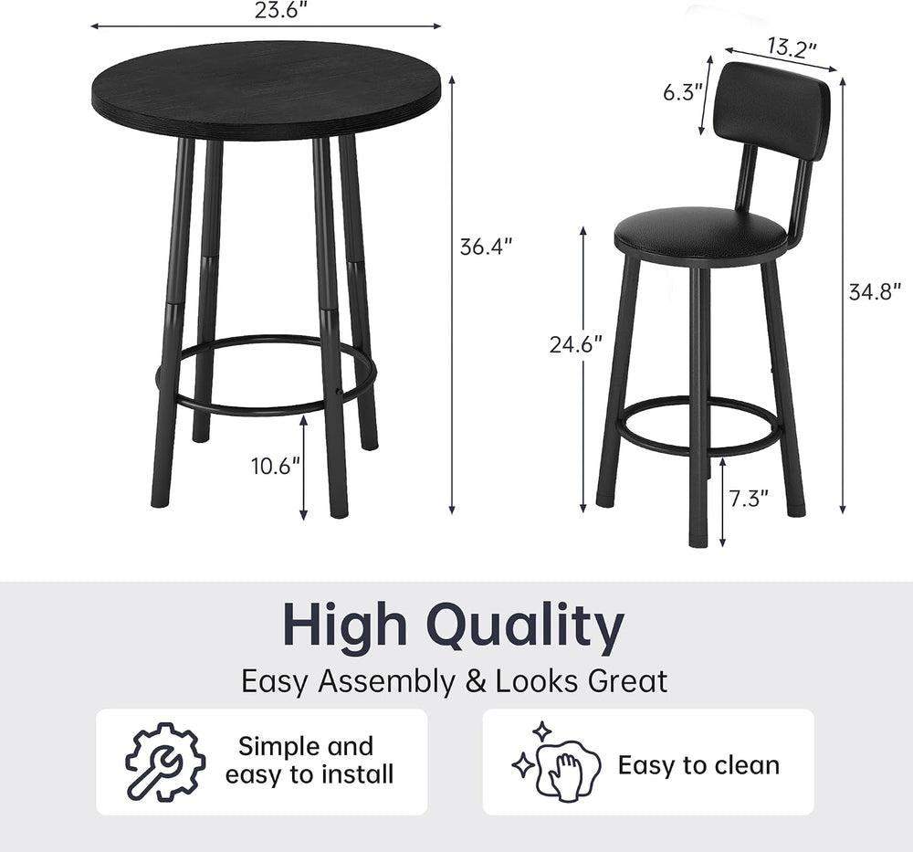 Recaceik 3‑Piece Pub Dining Set, Counter Height Modern Round Bar Table with W...