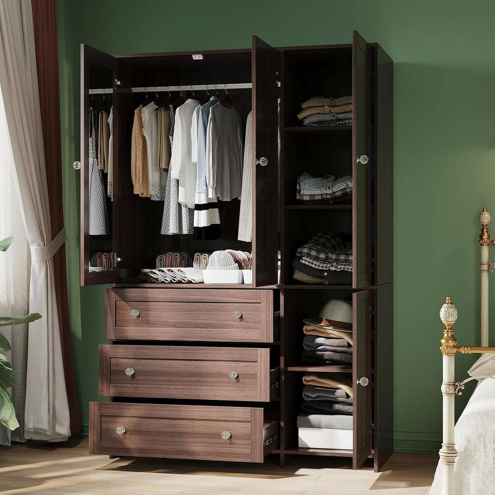 VOWNER 71" H Armoire Wardrobe Closet with 3 Drawers and Mirror