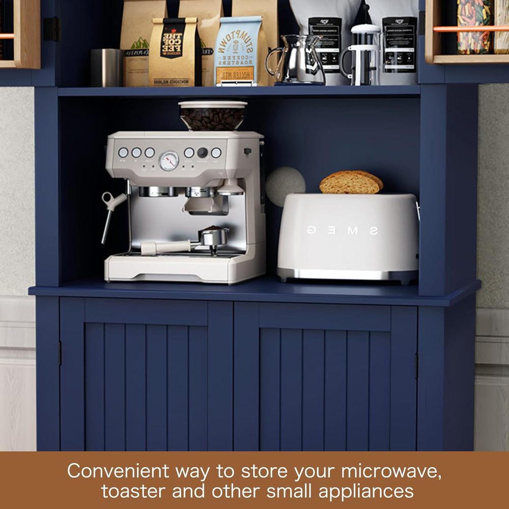 HLR 72" Freestanding Beadboard Pantry Cabinet with Microwave Shelf | Mul...