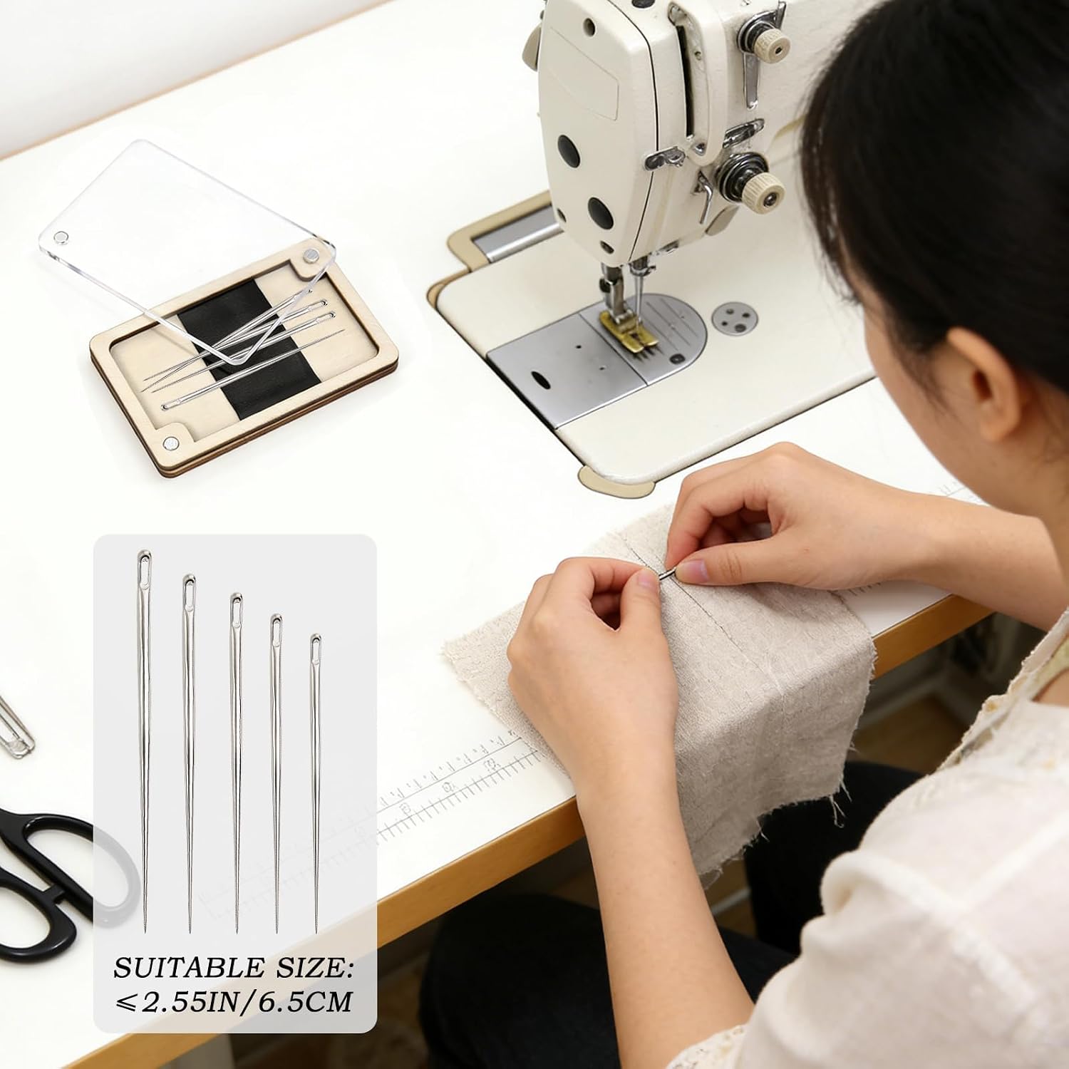 HINGTAI Wooden Magnetic Needle Holder Case with Clear Lid, Sewing Needle Organizer Box with Snap Closure, Strong Built-in Magnet Secures Pins Under 6.5cm, Craft Supplies Storage Gift for Sewers
