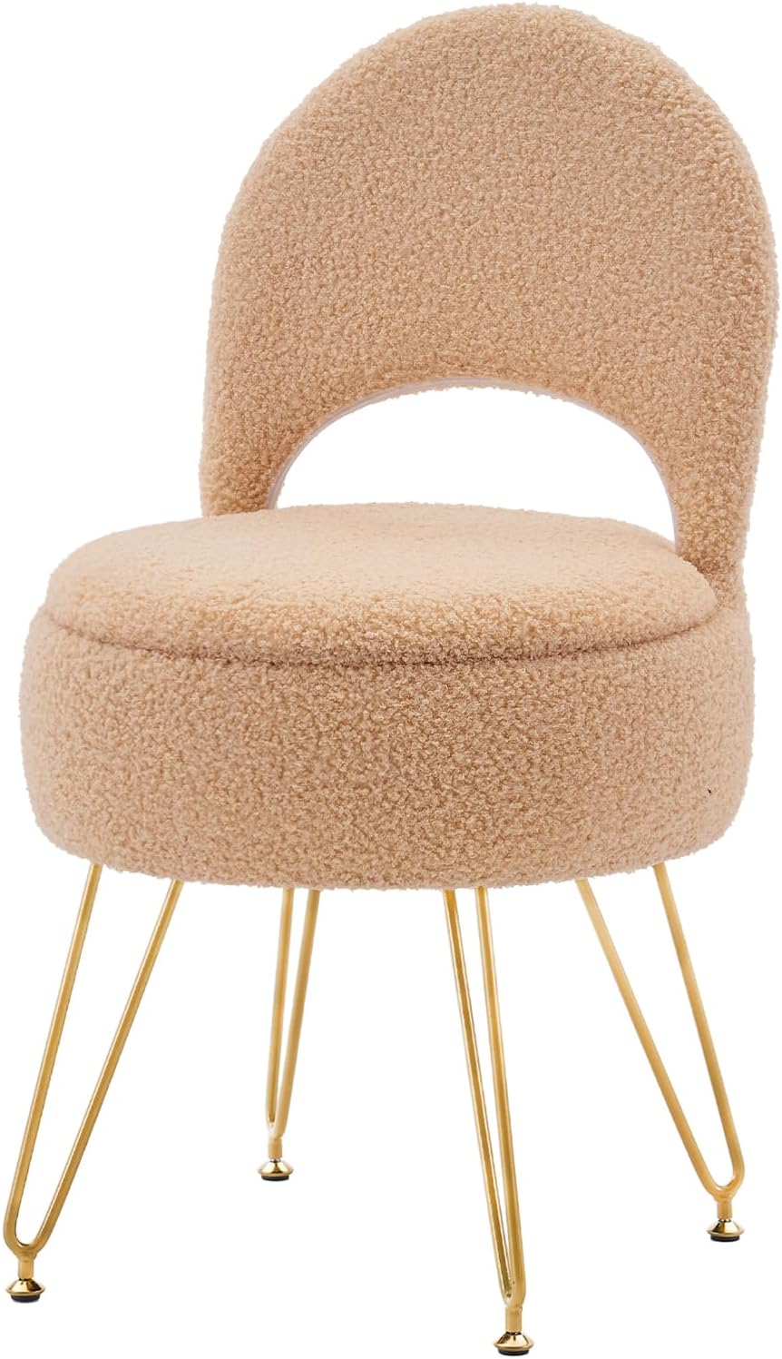Vanity Stool Chair with Storage and Folding Back, Round Ottoman, Multifunctio...