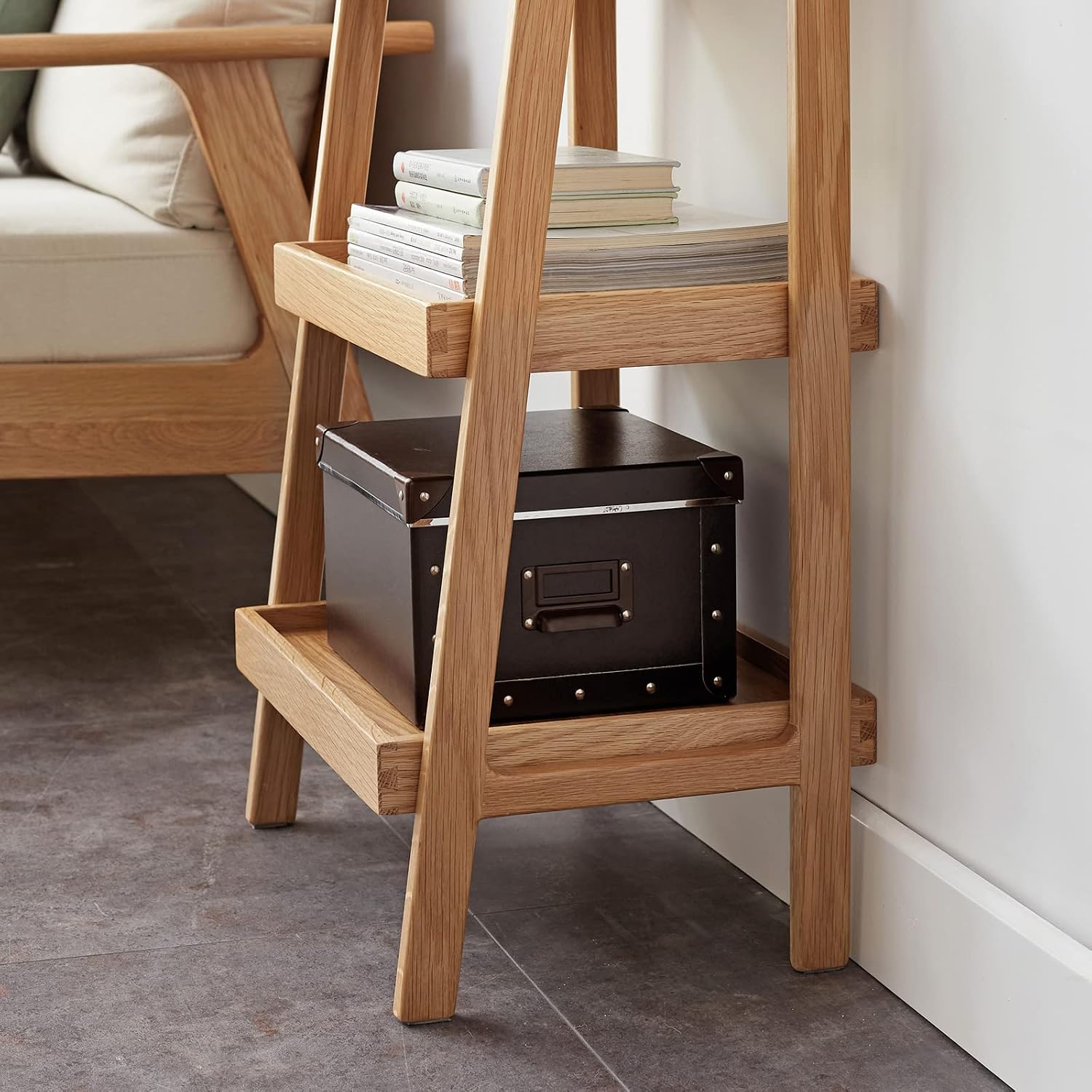 Rainbow Home Camden 3-Tier Ladder Shelf, 100% Solid Oak Wood Narrow Bookshelf & Sofa Table, Versatile Open Display Storage for Living Room, Bedroom, Kitchen, Small Spaces (Yellow)