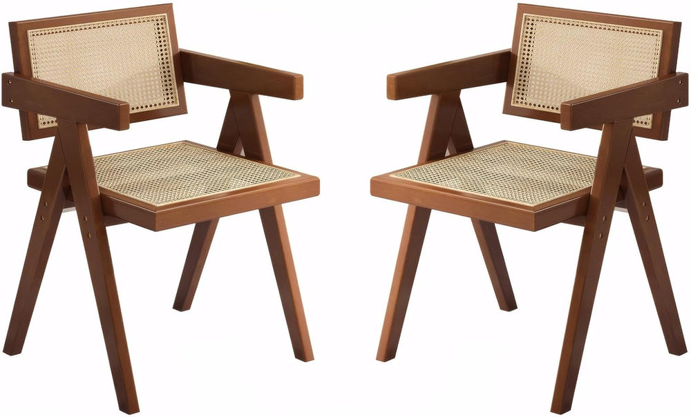 Mid Century Dining Chairs Set of 2, Rattan Accent Armchairs for Living Room, ...