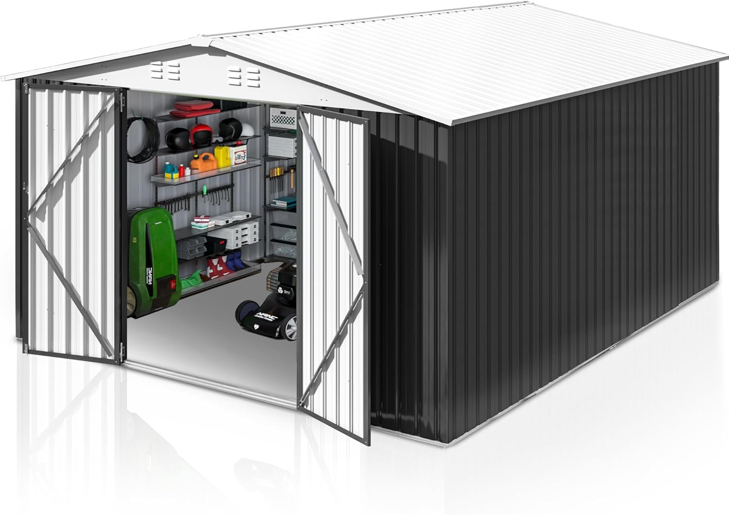 Polar Aurora 12x10 FT Outdoor Storage Shed, Metal Garden Shed with with Updated Frame Structure, Tool Sheds for Backyard Garden Patio Lawn, White