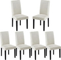 VECELO Upholstered Dining Chairs Set of 6, Modern Fabric and Solid Wood Legs & High Back for Kitchen/Living Room- Beige