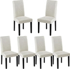 VECELO Upholstered Dining Chairs Set of 6, Modern Fabric and Solid Wood Legs & High Back for Kitchen/Living Room- Beige