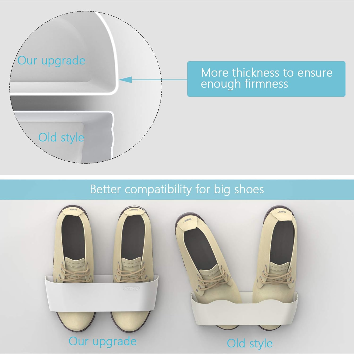 Wall Mounted Shoes Rack 2Pack with Sticky Hanging Strips, Plastic Shoes Holder Storage Organizer,Door Shoe Hangers (SM03-White-2)