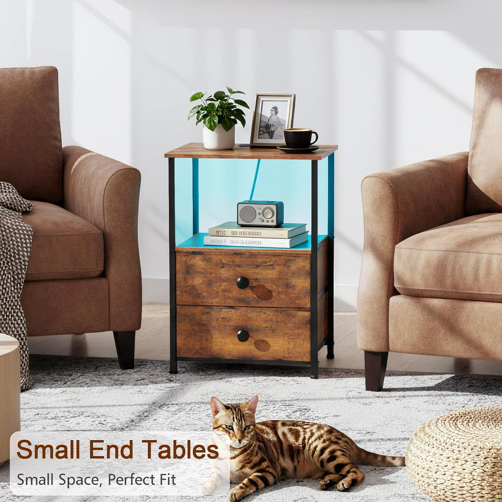 LOAKEKEL Nightstands Set of 2, LED Night Stand with Charging Station | Bedsid...