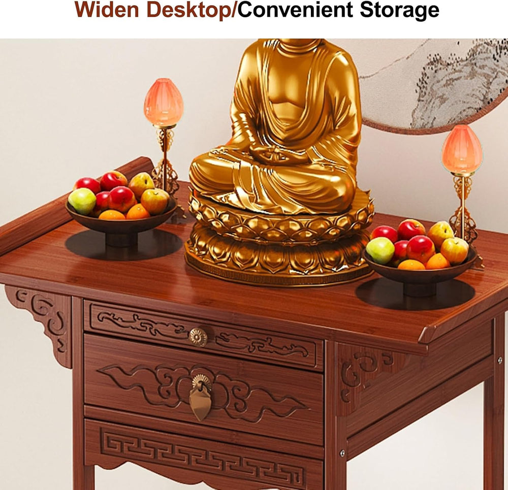 Meditation Table, Altar Cabinet with Pull-Out Storage Board, Personal Shrine ...
