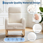 GarveeLife Nursery Rocking Chair,300lb Glider Chair with Solid Wood Legs/Two Side Pockets,Corduroy Upholstered Glider Rocker with Footrest High Backrest for Living Room/Bedroom/Nursery