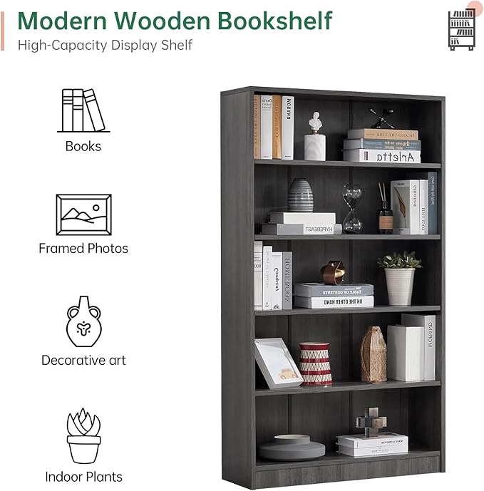 NicBex 59.8“ Heavy Dute Wood Bookcase with Adjustable Shelves, Modern Manga Bookshelf for Living Room, Office, Small Spaces, Manga and Book Shelves Storage, Tip-Over Resistant, 33" Wide Grey