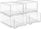 Sorbus Large Clear Stackable Storage Drawers – 4-Pack Plastic Organizer Bins with Handles – Stackable Pull-Out Storage Drawers for Closet, Pantry, Office, Bathroom, Craft, and Toy Organization