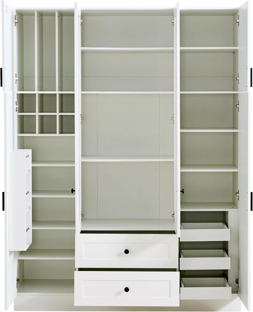 Kitchen Pantry with 6-Door, Drawers, Adjustable Shelves, Pull-Out, White | Sp...