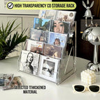 Acrylic CD Rack 5-Tier Cascading CD Storage Organizer, Holds Up to 30 CD Jewel Cases, Clear CD & DVD Display Shelf for Music, Postcards & Cosmetics（1PC）