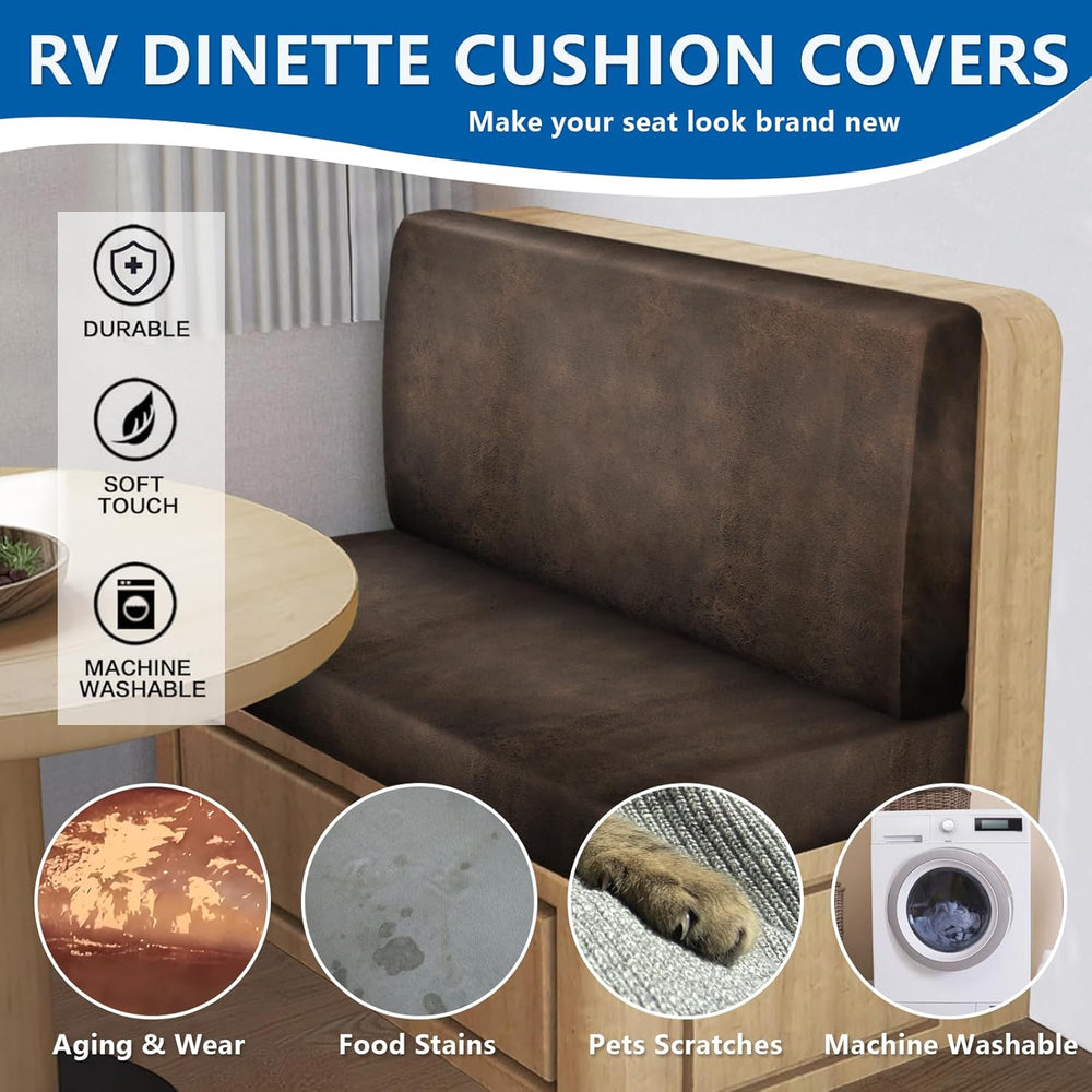 Leather Look RV Dinette Cushion Covers, Stretchable Camper Couch Cushion Cove...