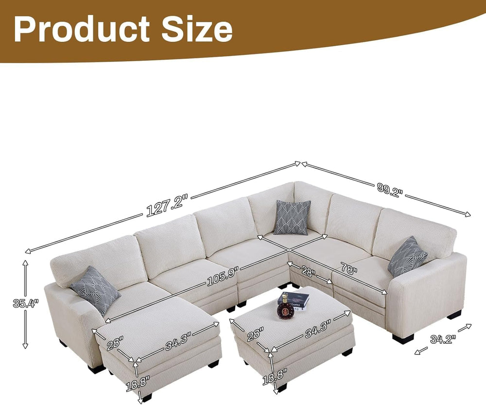 Legend Vansen Oversized Modular Sectional Sofa,U/L-Shaped Corduroy Couch with...