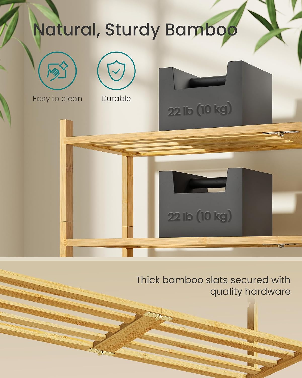 SONGMICS Bamboo Shoe Rack for Closet, Stackable Shoe Oragnizer with Modular Structure, Space-Saving Free Standing Shelf for Entryway Bedroom, 3-Tier, Holds 12-16 Pairs, Natural Color ULBS053YL01